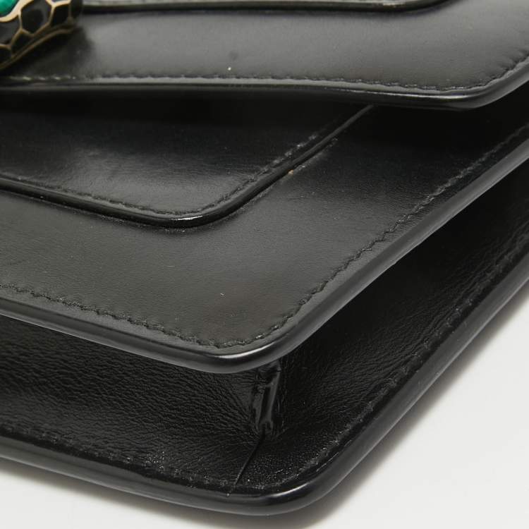 Pre Owned Bvlgari Black Leather Serpenti Forever Wallet on Chain