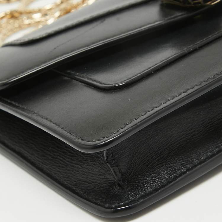 Pre Owned Bvlgari Black Leather Serpenti Forever Wallet on Chain