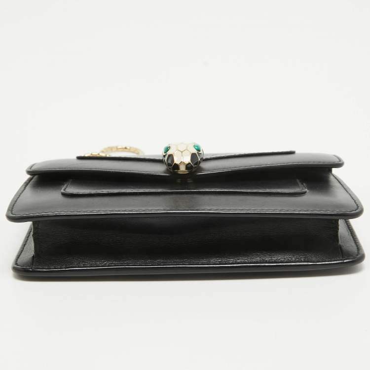 Pre Owned Bvlgari Black Leather Serpenti Forever Wallet on Chain