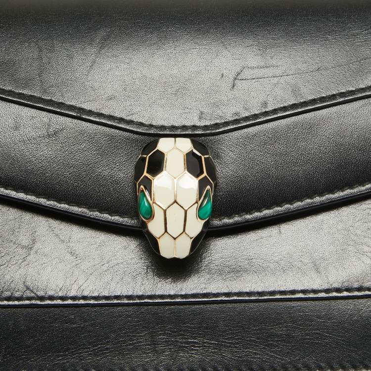 Pre Owned Bvlgari Black Leather Serpenti Forever Wallet on Chain