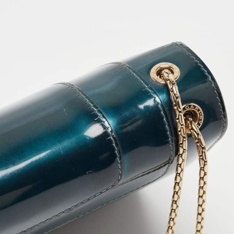 Pre Owned Bvlgari Green Patent Leather Medium Serpenti Forever Flap Shoulder Bag