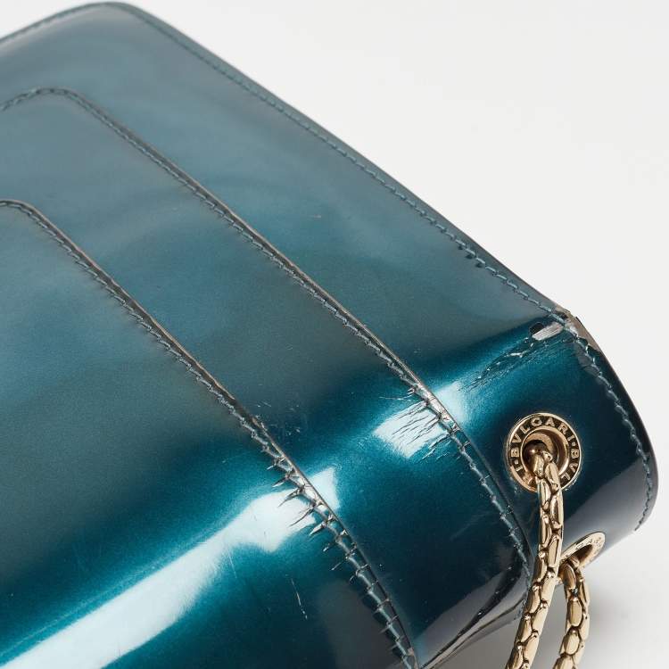 Pre Owned Bvlgari Green Patent Leather Medium Serpenti Forever Flap Shoulder Bag