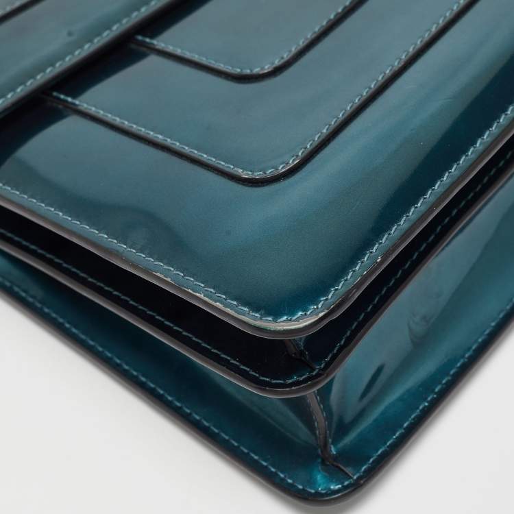 Pre Owned Bvlgari Green Patent Leather Medium Serpenti Forever Flap Shoulder Bag
