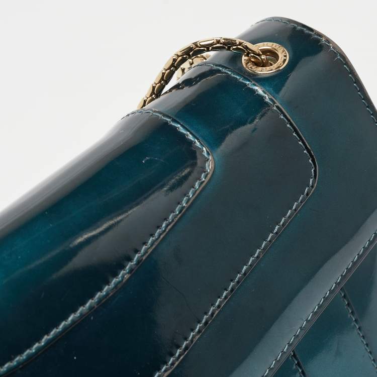 Pre Owned Bvlgari Green Patent Leather Medium Serpenti Forever Flap Shoulder Bag