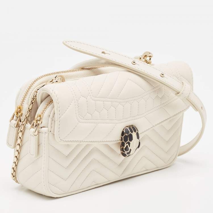 Pre Owned Bvlgari Off White Quilted Leather Serpenti Forever Convertible Belt Bag