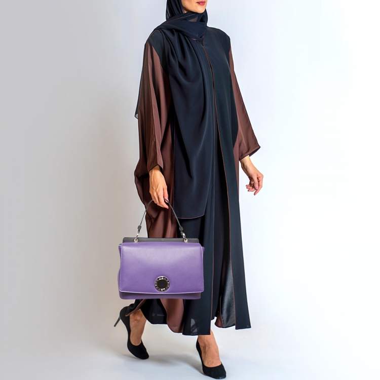 Pre Owned Bvlgari Purple/Black Leather Bvlgari Duet Top Handle Bag