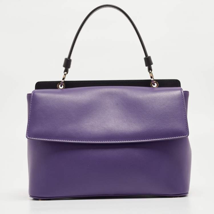 Pre Owned Bvlgari Purple/Black Leather Bvlgari Duet Top Handle Bag