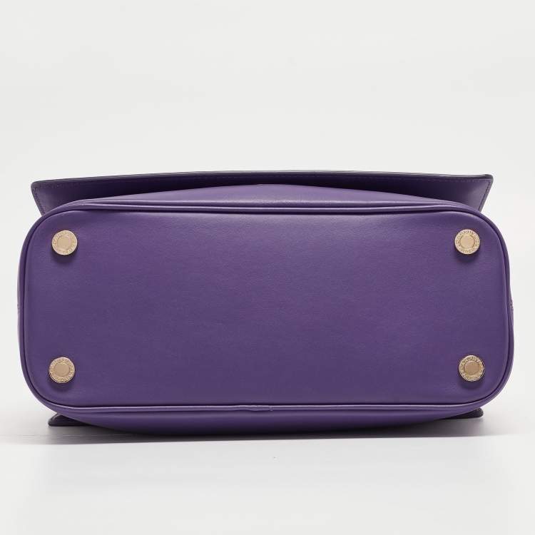 Pre Owned Bvlgari Purple/Black Leather Bvlgari Duet Top Handle Bag