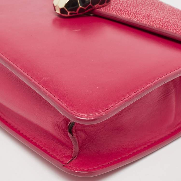 Pre Owned Bvlgari Pink Stingray and Leather Serpenti Forever Shoulder Bag