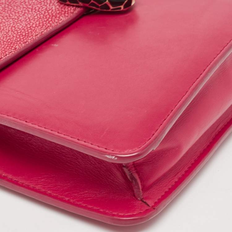 Pre Owned Bvlgari Pink Stingray and Leather Serpenti Forever Shoulder Bag