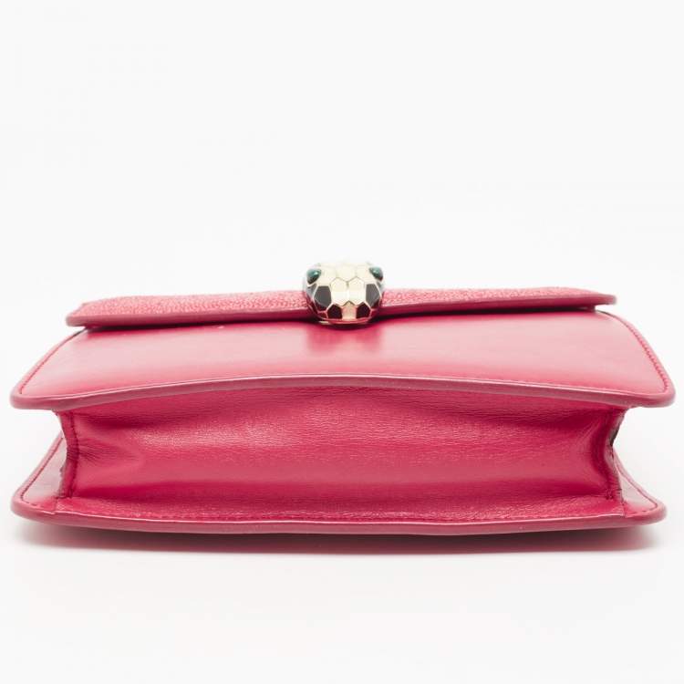 Pre Owned Bvlgari Pink Stingray and Leather Serpenti Forever Shoulder Bag