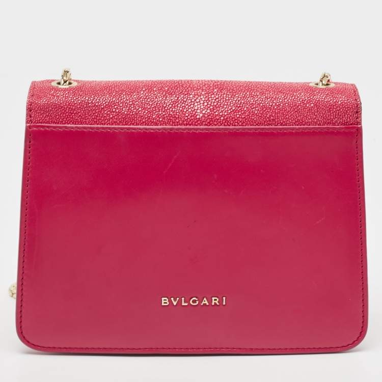 Pre Owned Bvlgari Pink Stingray and Leather Serpenti Forever Shoulder Bag