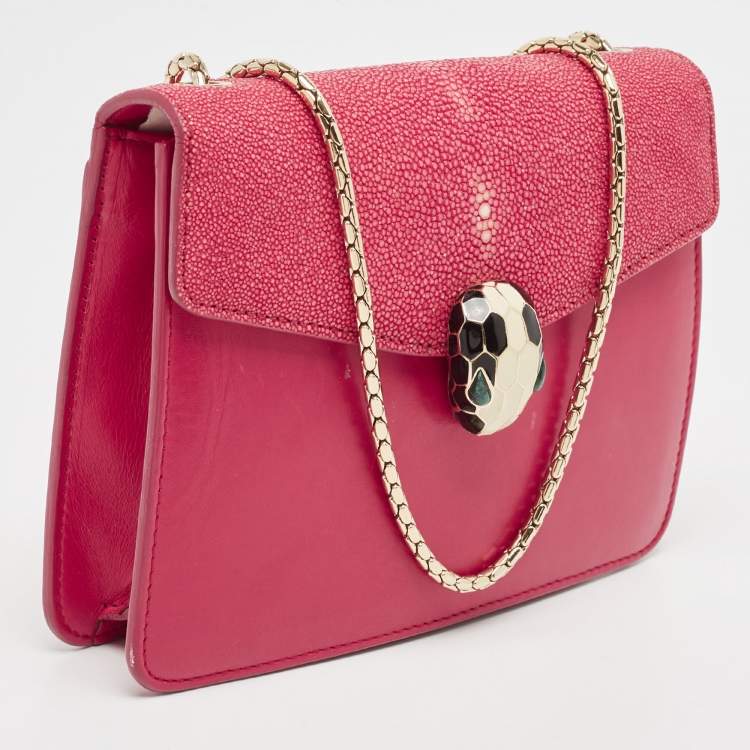 Pre Owned Bvlgari Pink Stingray and Leather Serpenti Forever Shoulder Bag