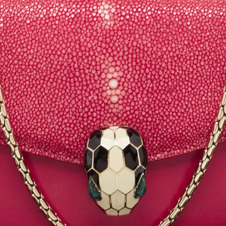 Pre Owned Bvlgari Pink Stingray and Leather Serpenti Forever Shoulder Bag