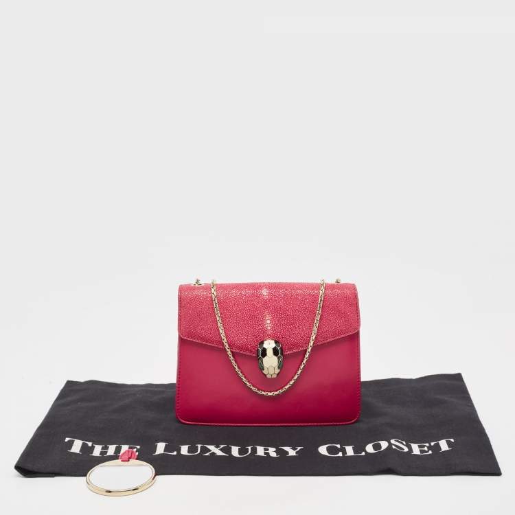 Pre Owned Bvlgari Pink Stingray and Leather Serpenti Forever Shoulder Bag