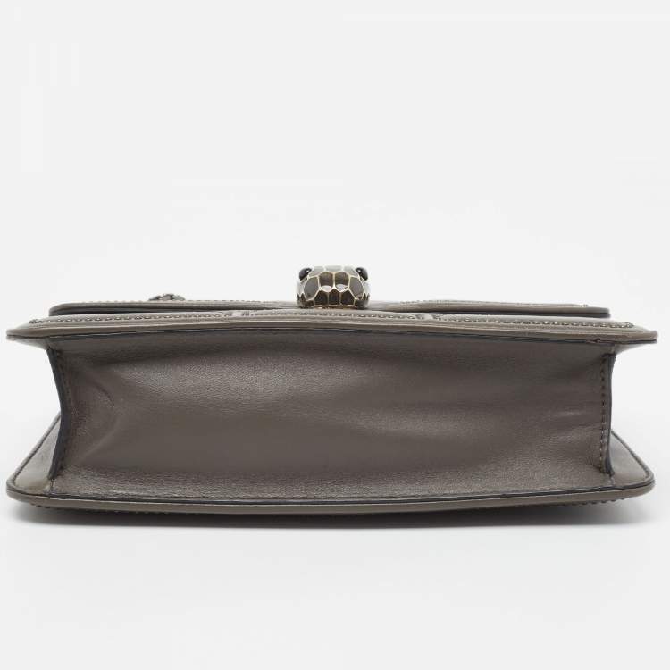 Pre Owned Bvlgari Grey Leather Serpenti Studded Diamond Blast Shoulder Bag