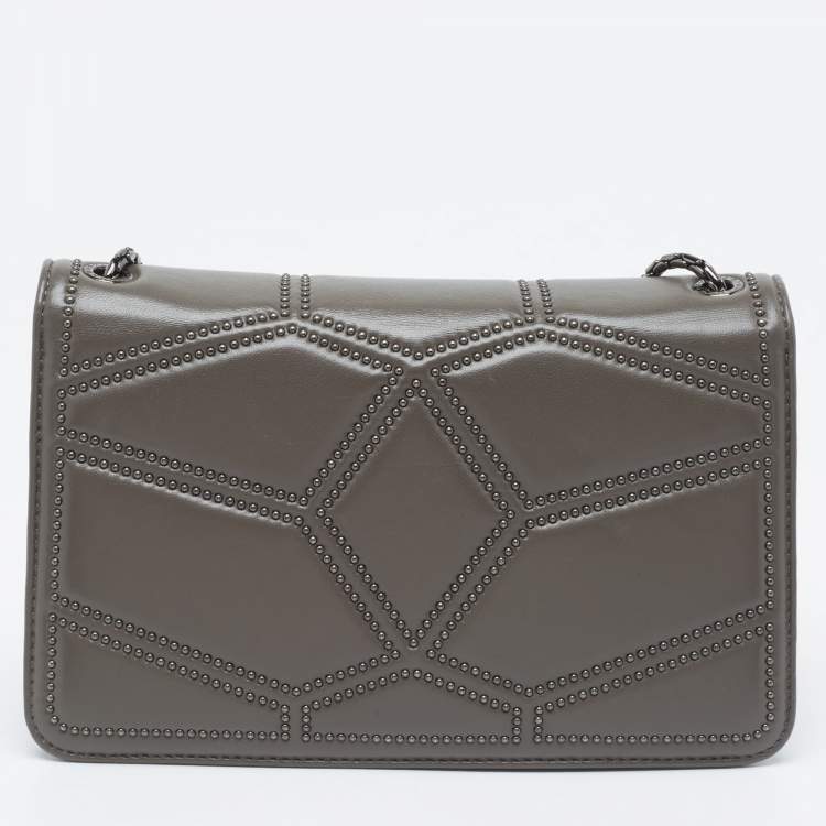 Pre Owned Bvlgari Grey Leather Serpenti Studded Diamond Blast Shoulder Bag