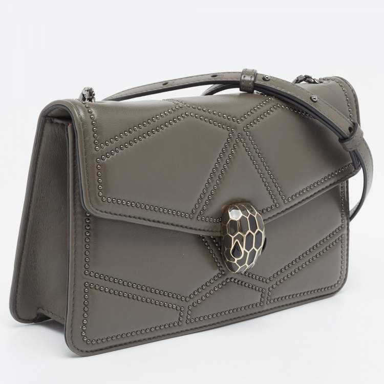 Pre Owned Bvlgari Grey Leather Serpenti Studded Diamond Blast Shoulder Bag