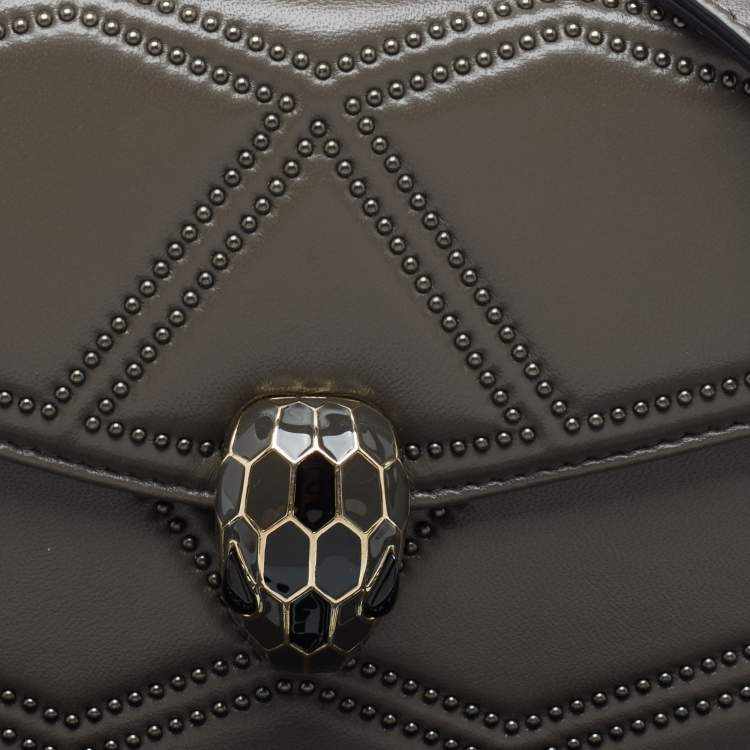 Pre Owned Bvlgari Grey Leather Serpenti Studded Diamond Blast Shoulder Bag