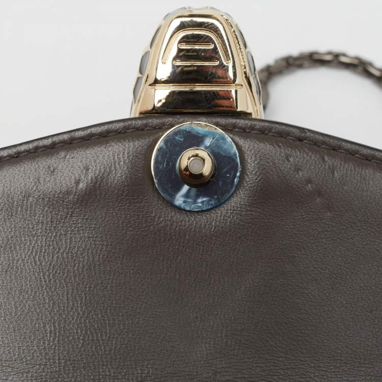 Pre Owned Bvlgari Grey Leather Serpenti Studded Diamond Blast Shoulder Bag