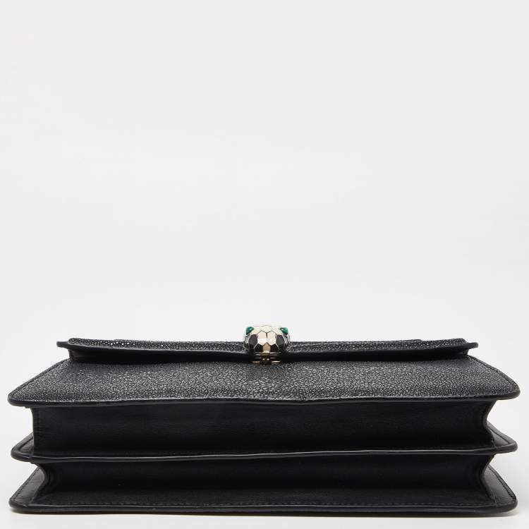 Pre Owned Bvlgari Grey/Black Stingray and Leather Medium Serpenti Forever Shoulder Bag