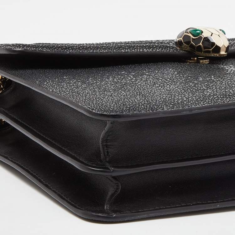 Pre Owned Bvlgari Grey/Black Stingray and Leather Medium Serpenti Forever Shoulder Bag