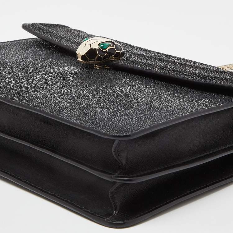 Pre Owned Bvlgari Grey/Black Stingray and Leather Medium Serpenti Forever Shoulder Bag