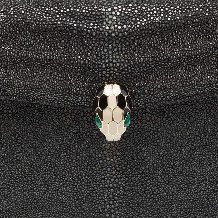 Pre Owned Bvlgari Grey/Black Stingray and Leather Medium Serpenti Forever Shoulder Bag