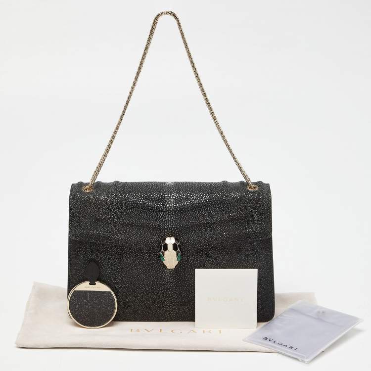 Pre Owned Bvlgari Grey/Black Stingray and Leather Medium Serpenti Forever Shoulder Bag