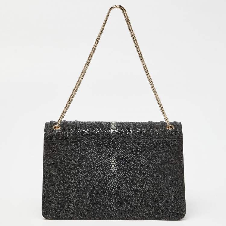 Pre Owned Bvlgari Grey/Black Stingray and Leather Medium Serpenti Forever Shoulder Bag