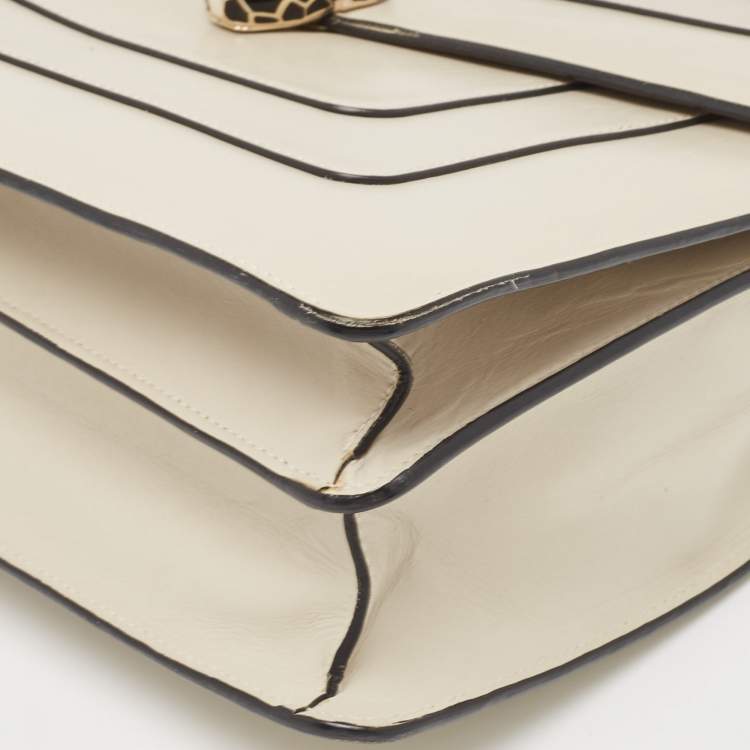 Pre Owned Bvlgari Light Grey Leather Large Serpenti Forever Shoulder Bag
