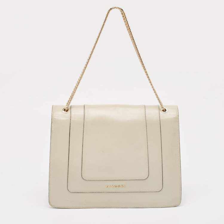 Pre Owned Bvlgari Light Grey Leather Large Serpenti Forever Shoulder Bag
