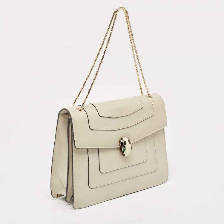 Pre Owned Bvlgari Light Grey Leather Large Serpenti Forever Shoulder Bag