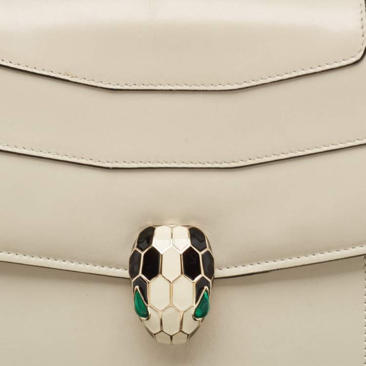 Pre Owned Bvlgari Light Grey Leather Large Serpenti Forever Shoulder Bag