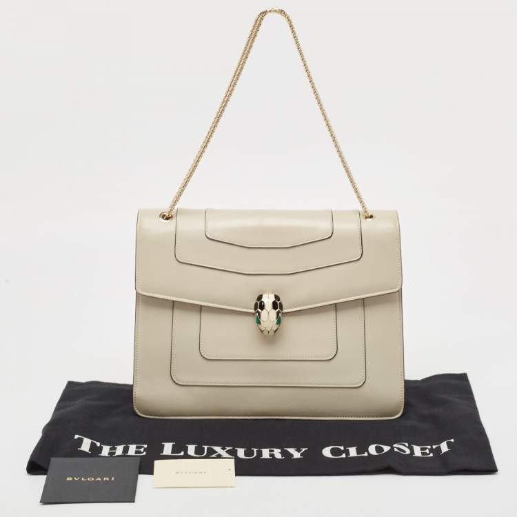 Pre Owned Bvlgari Light Grey Leather Large Serpenti Forever Shoulder Bag