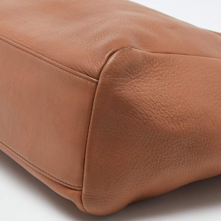 Pre Owned Bvlgari Brown Leather Double Zip Shopper Tote