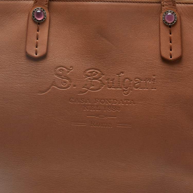 Pre Owned Bvlgari Brown Leather Double Zip Shopper Tote