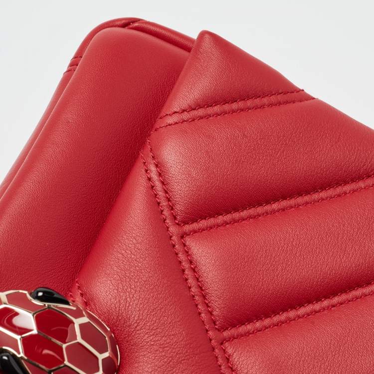 Pre Owned Bvlgari Red Quilted Leather Small Serpenti Cabochon Shoulder Bag