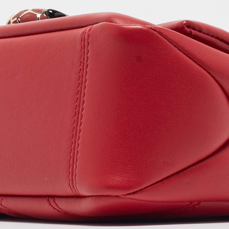 Pre Owned Bvlgari Red Quilted Leather Small Serpenti Cabochon Shoulder Bag