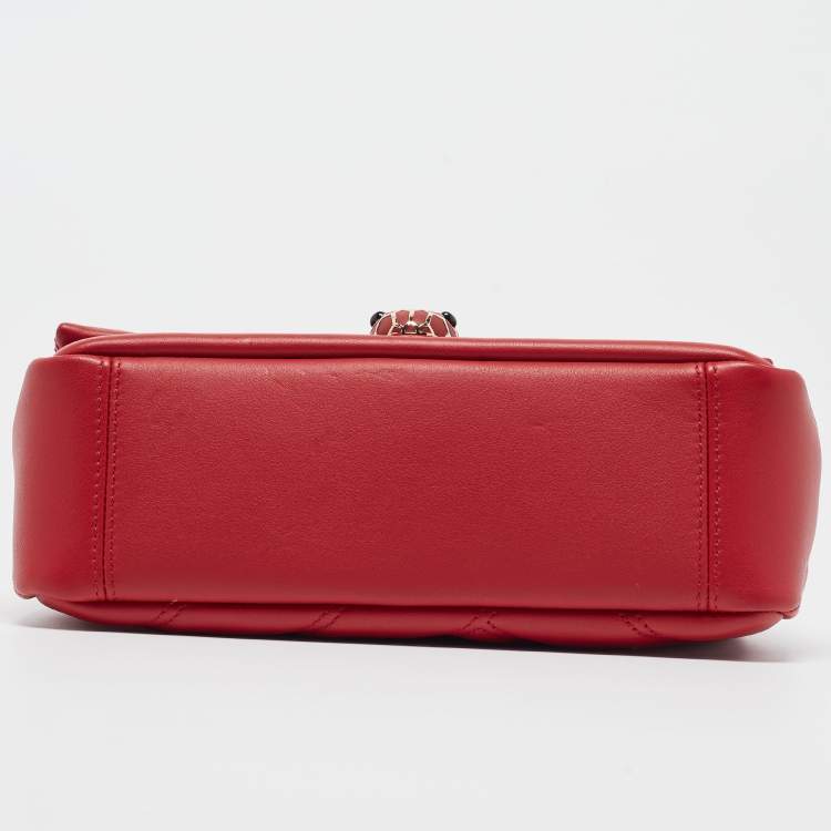 Pre Owned Bvlgari Red Quilted Leather Small Serpenti Cabochon Shoulder Bag
