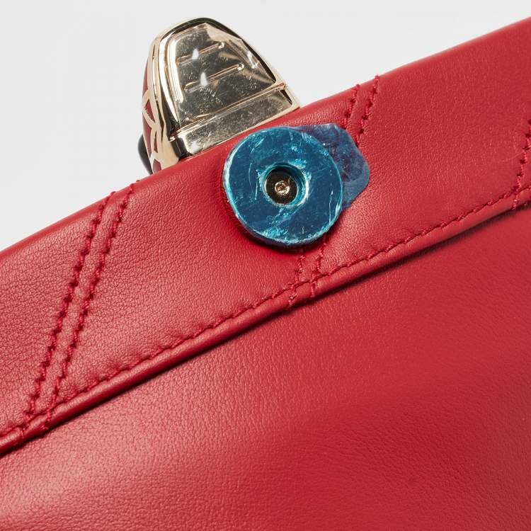 Pre Owned Bvlgari Red Quilted Leather Small Serpenti Cabochon Shoulder Bag