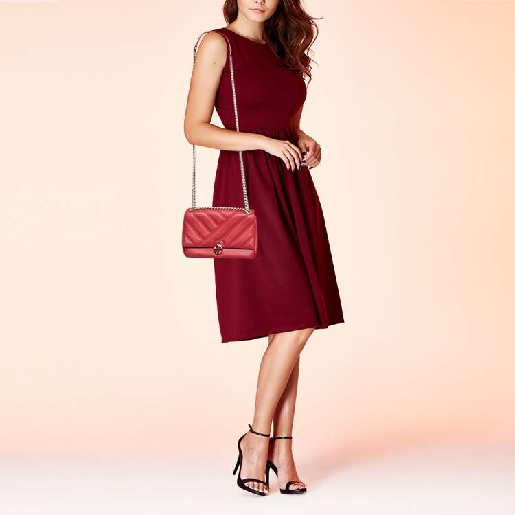 Pre Owned Bvlgari Red Quilted Leather Small Serpenti Cabochon Shoulder Bag