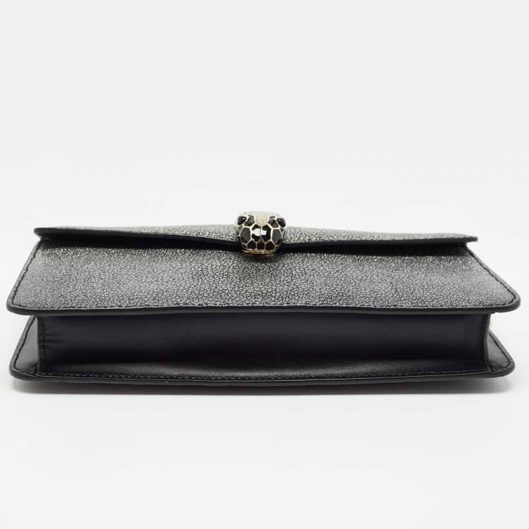 Pre Owned Bvlgari Grey Stingray and Leather Serpenti Forever Chain Clutch