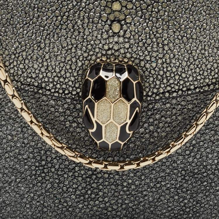 Pre Owned Bvlgari Grey Stingray and Leather Serpenti Forever Chain Clutch