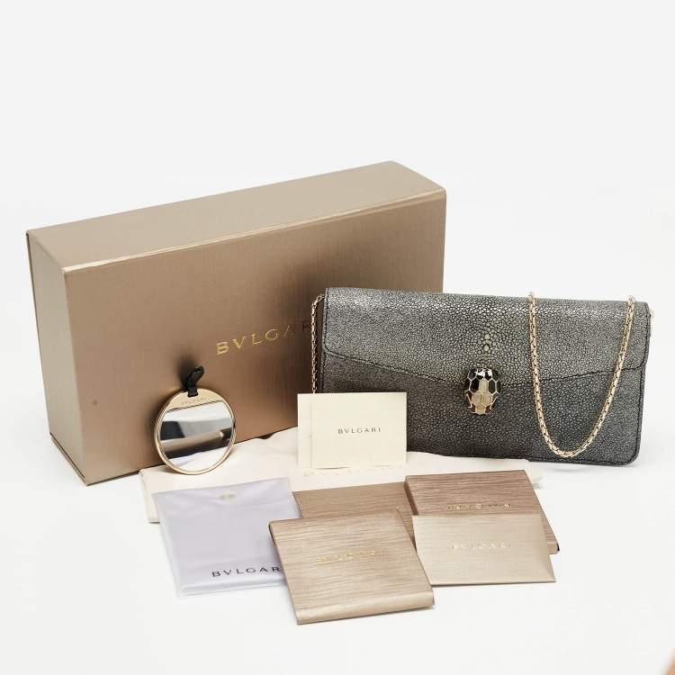 Pre Owned Bvlgari Grey Stingray and Leather Serpenti Forever Chain Clutch