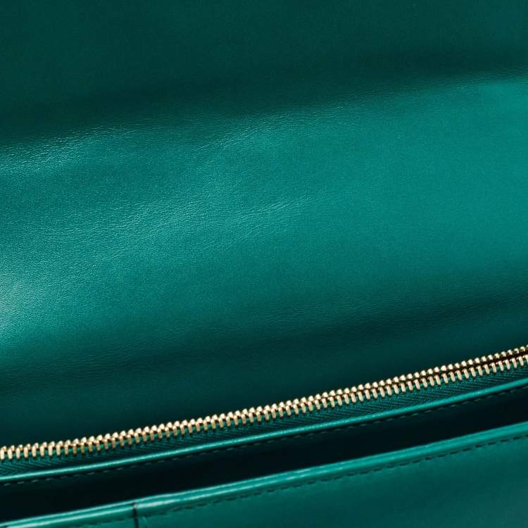 Pre Owned Bvlgari Green Leather Medium Serpenti Forever Flap Shoulder Bag