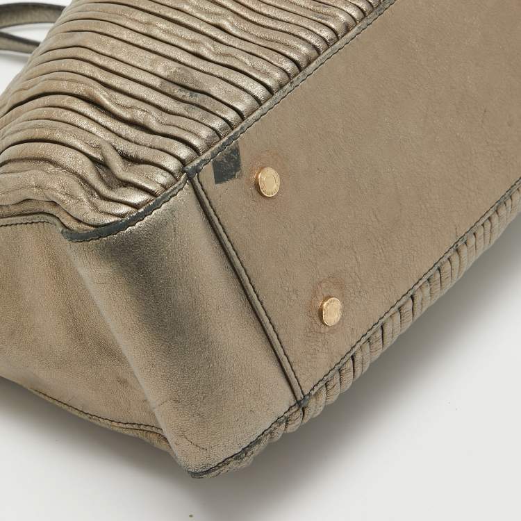 Pre Owned Bvlgari Metallic Leather Monte Plisse Shopper Tote
