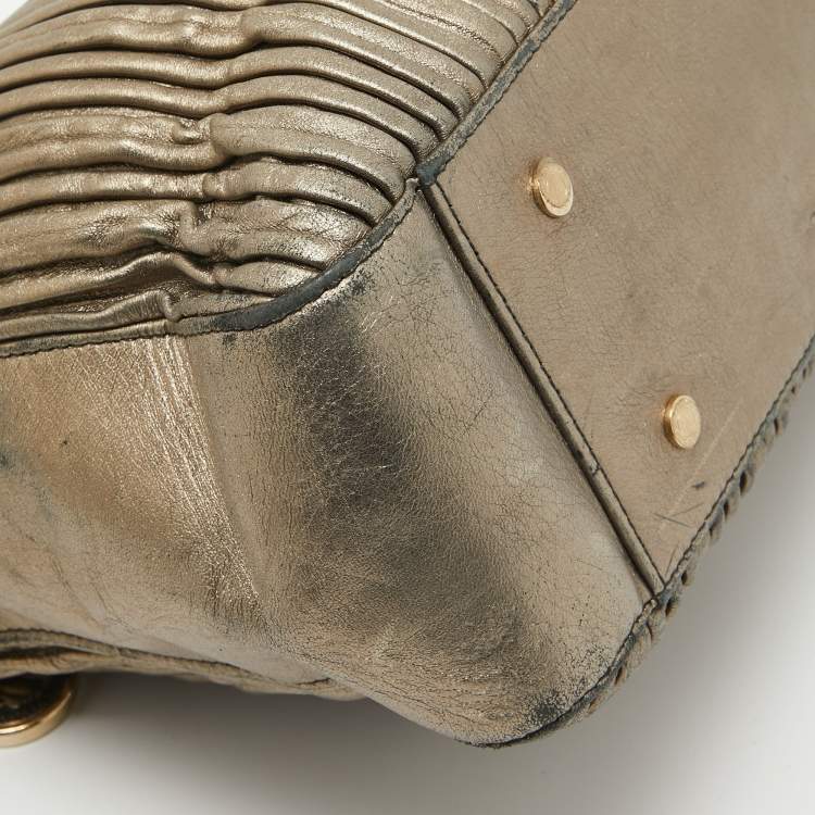 Pre Owned Bvlgari Metallic Leather Monte Plisse Shopper Tote
