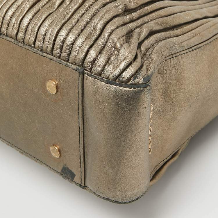 Pre Owned Bvlgari Metallic Leather Monte Plisse Shopper Tote