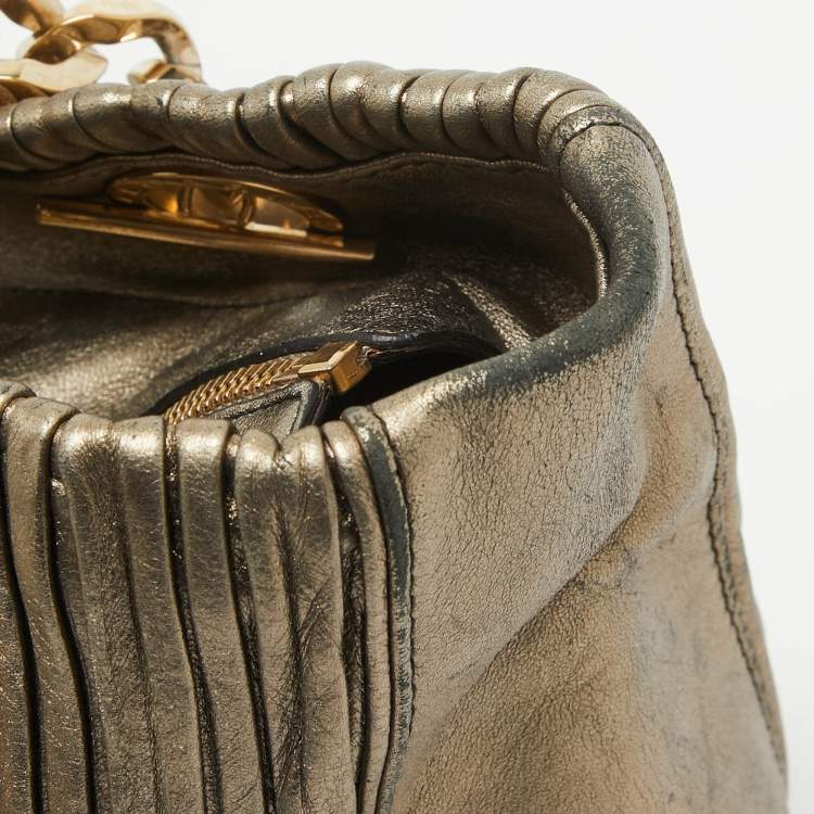 Pre Owned Bvlgari Metallic Leather Monte Plisse Shopper Tote